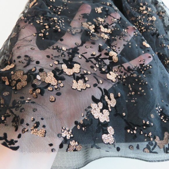 MARCHESA NOTTE Flocked Glitter Tulle Tea Length Dress Black Gold - Size 4 - Picture 10 of 15